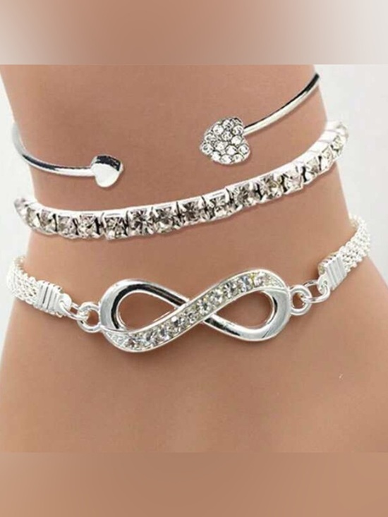 Jewelry - Silver Infinity and Heart Crystal Layered Bracelet Set